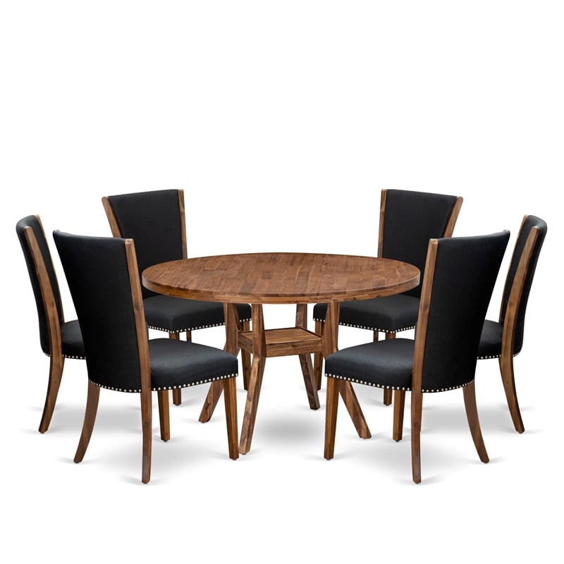 East West Furniture Irving 7 Piece Round Kitchen Table Set in Walnut Finish