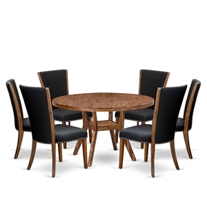 East West Furniture Irving 7 Piece Round Kitchen Table Set in Walnut Finish