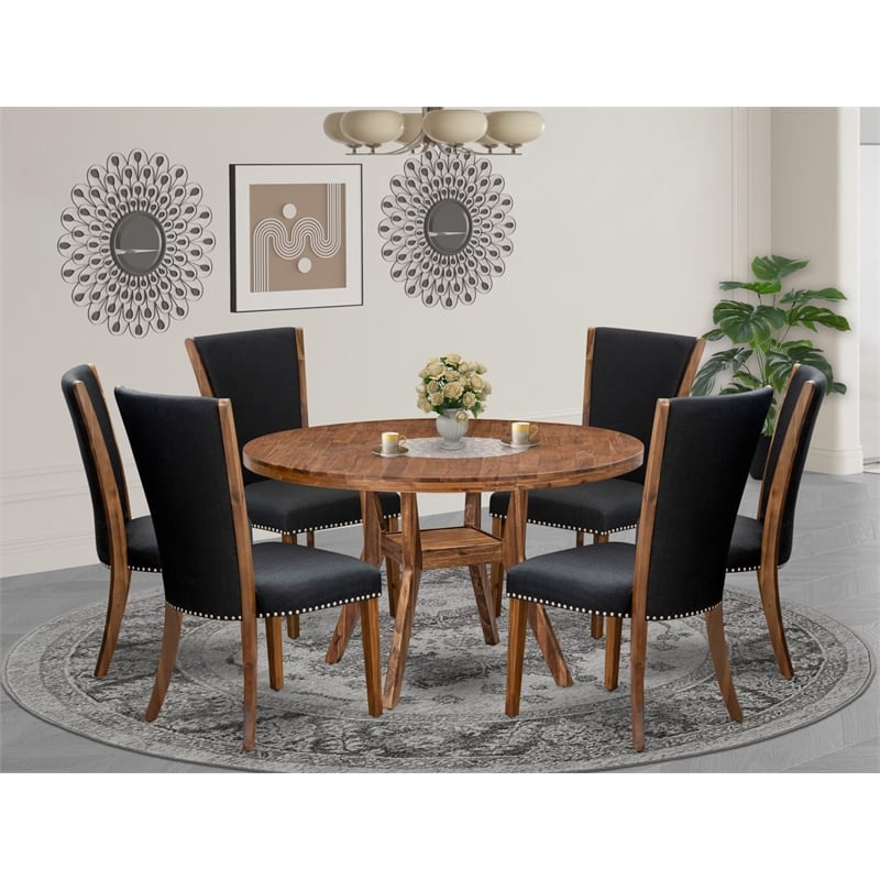 East West Furniture Irving 7 Piece Round Kitchen Table Set in Walnut Finish