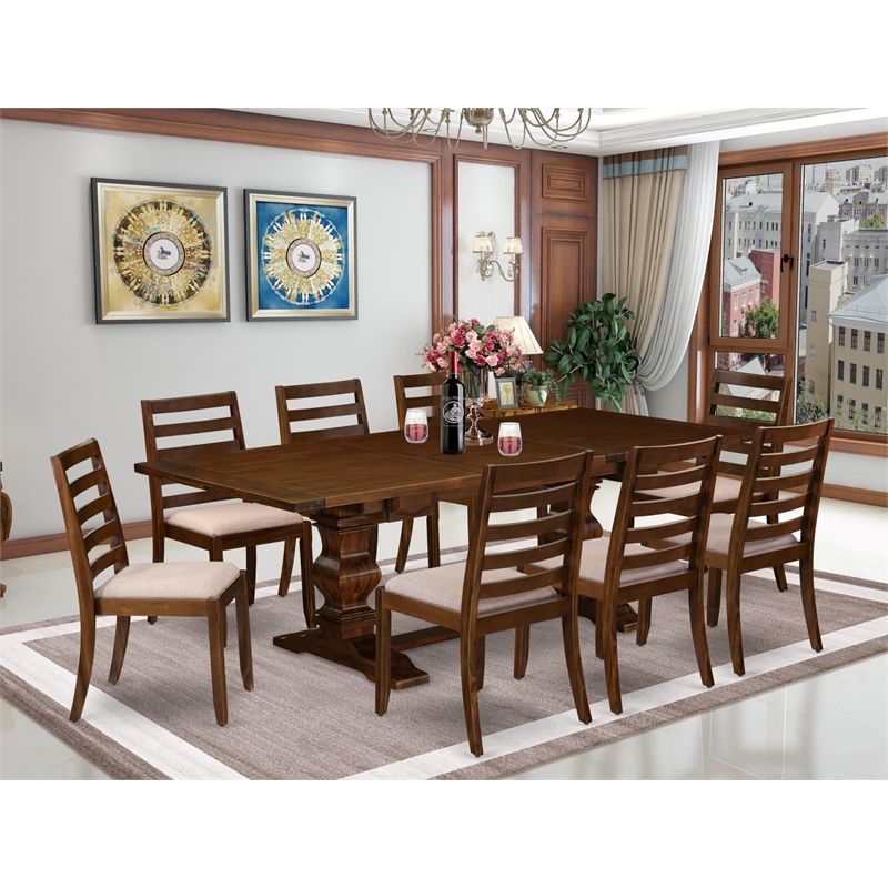East West Furniture Lassale Mid-Century Dining Table Set in Walnut Finish