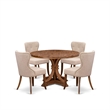 East West Furniture Irving 5 Piece Round Dining Table Set in Walnut Finish