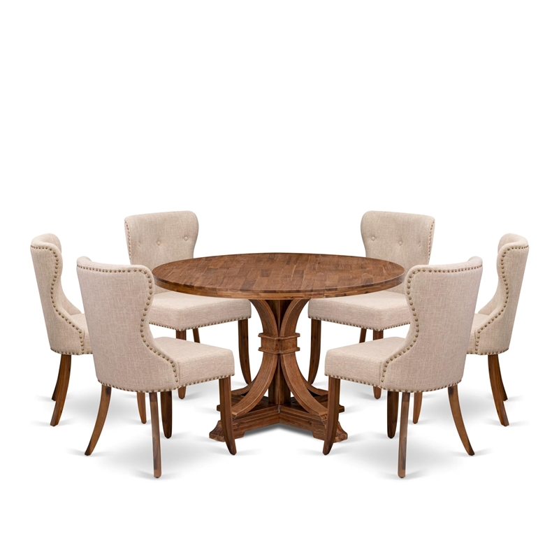 East West Furniture Irving 7 Piece Round Dining Room Set in Walnut Finish
