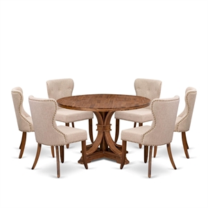 East West Furniture Irving 7 Piece Round Dining Room Set in Walnut Finish