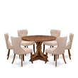 East West Furniture Irving 7 Piece Round Dining Room Set in Walnut Finish