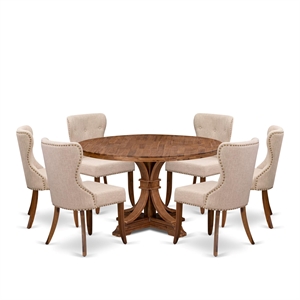East West Furniture Irving 7-Piece Mid-Century Kitchen Table Set in Walnut
