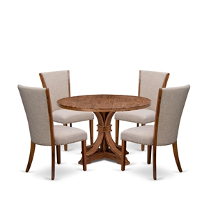 East West Furniture Irving 5 Piece Round Dining Set in Walnut Finish