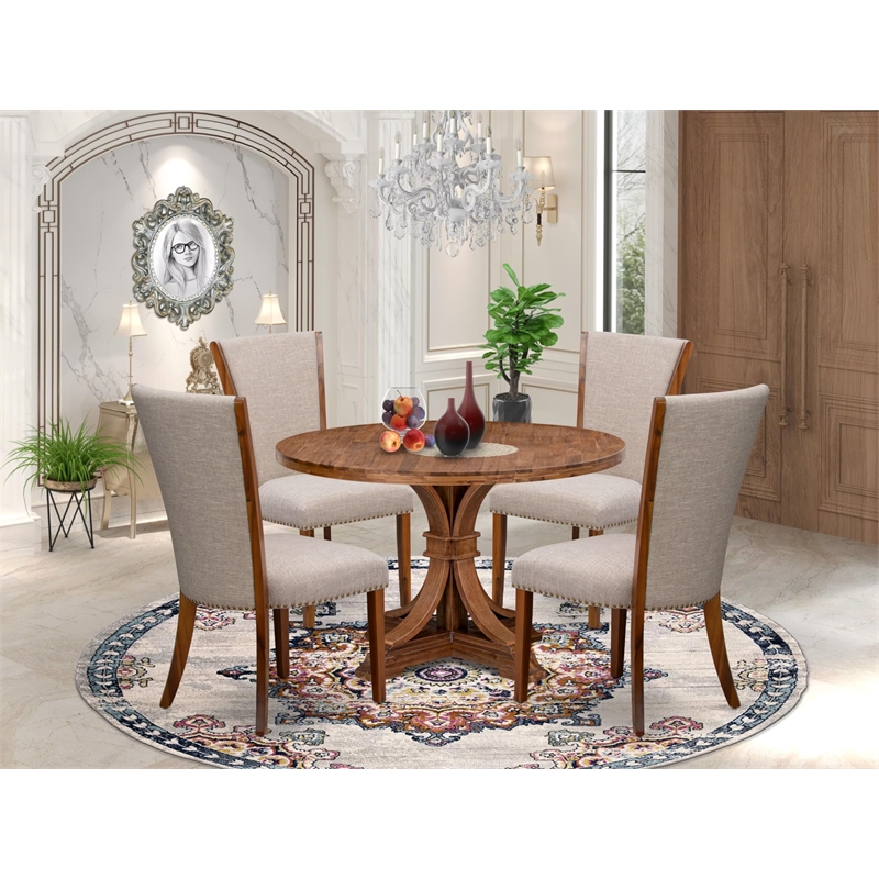 East West Furniture Irving 5 Piece Round Dining Set in Walnut Finish