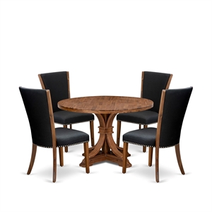 East West Furniture Irving 5 Piece Round Kitchen Set in Walnut Finish