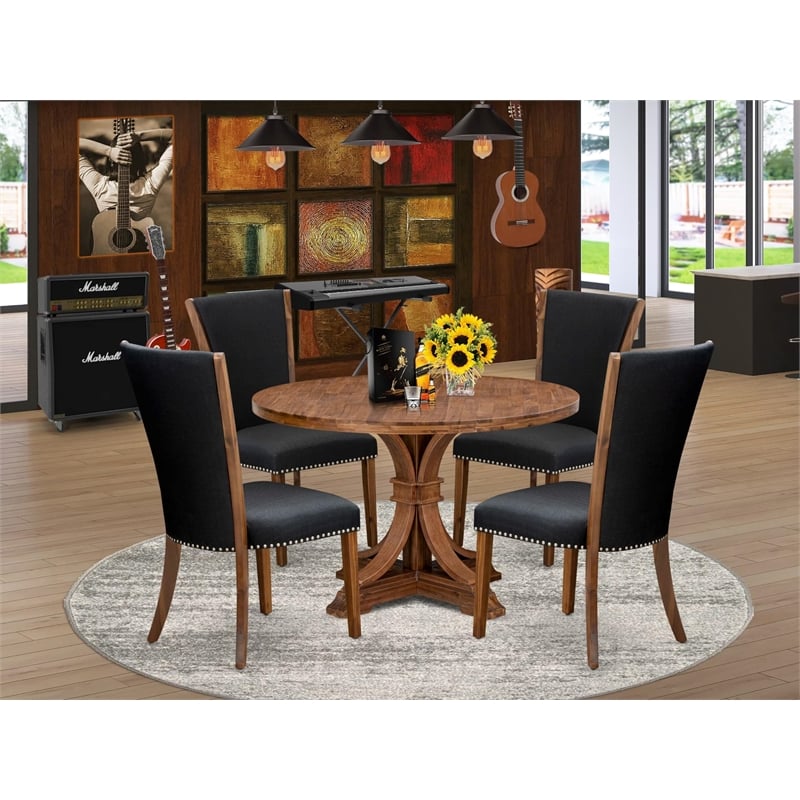 East West Furniture Irving 5 Piece Round Kitchen Set in Walnut Finish