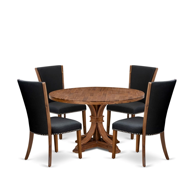 East West Furniture Irving 5 Piece Round Dining Table Set in Walnut Finish