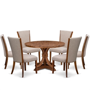 East West Furniture Irving 7 Piece Round Dining Table Set in Walnut Finish