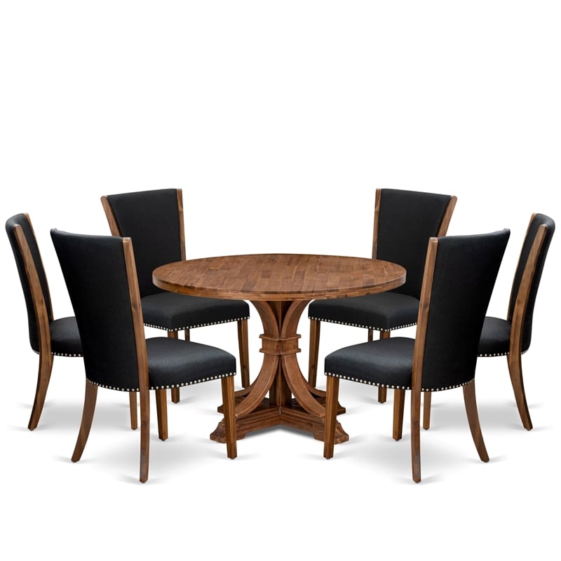 East West Furniture Irving 7 Piece Round Kitchen Table Set in Walnut Finish