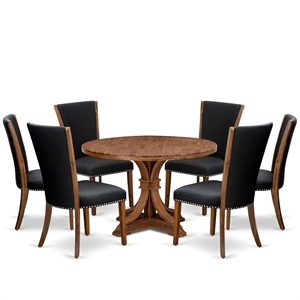 East West Furniture Irving 7 Piece Round Kitchen Table Set in Walnut Finish