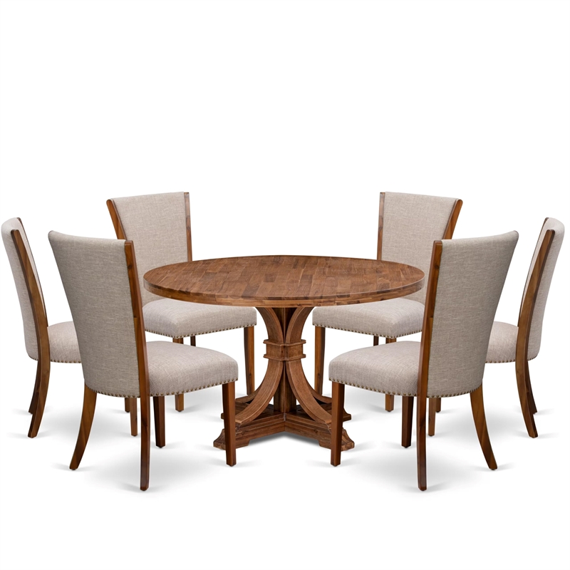 East West Furniture Irving 7 Piece Round Dining Room Set in Walnut Finish