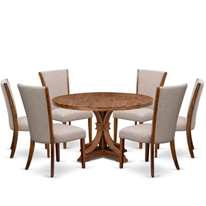 East West Furniture Irving 7 Piece Round Dining Room Set in Walnut Finish