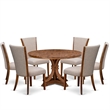 East West Furniture Irving 7 Piece Round Dining Room Set in Walnut Finish