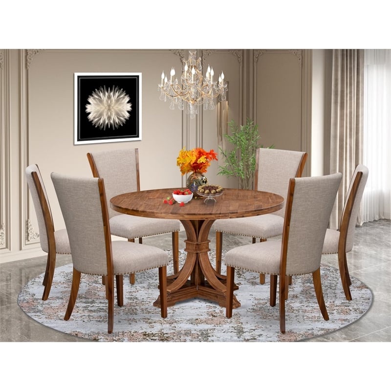 East West Furniture Irving 7 Piece Round Dining Room Set in Walnut Finish