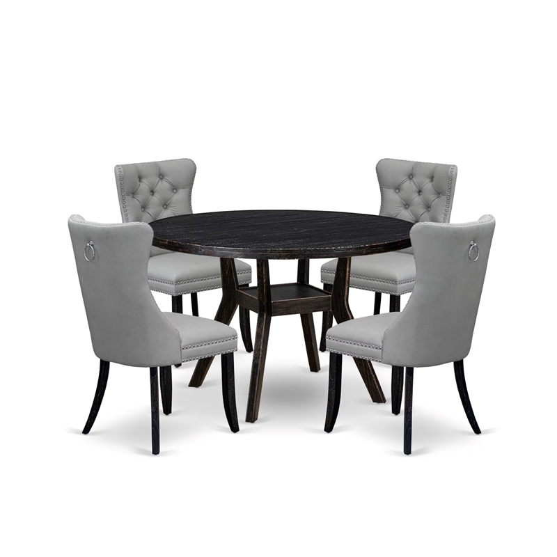 East West Furniture Irving 5 Piece Round Kitchen Set in Black Finish