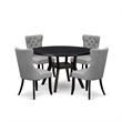 East West Furniture Irving 5 Piece Round Kitchen Set in Black Finish