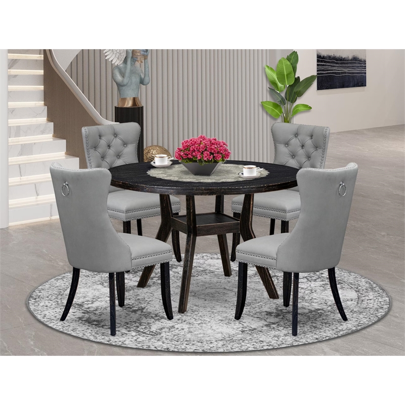 East West Furniture Irving 5 Piece Round Kitchen Set in Black Finish