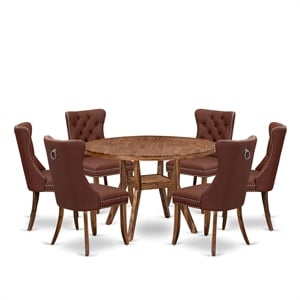 East West Furniture Irving 7-Piece Dining Table Set in Walnut Finish