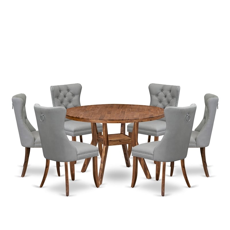 East West Furniture Irving 7-Piece Dining Table Set in Walnut Finish