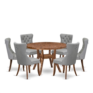 East West Furniture Irving 7-Piece Dining Table Set in Walnut Finish