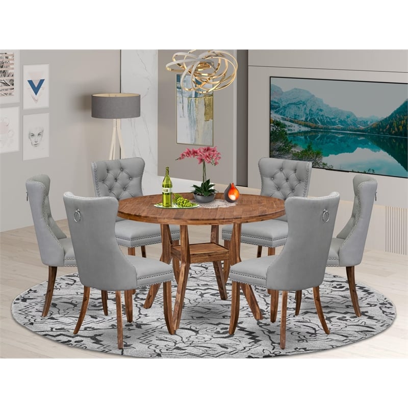 East West Furniture Irving 7-Piece Dining Table Set in Walnut Finish
