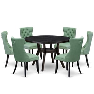East West Furniture Irving 7 Piece Round Kitchen Set in Black Finish