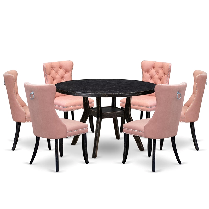East West Furniture Irving 7 Piece Round Dining Room Set in Black Finish