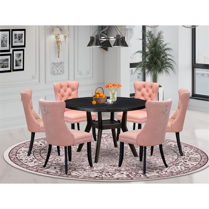 East West Furniture Irving 7 Piece Round Dining Room Set in Black Finish