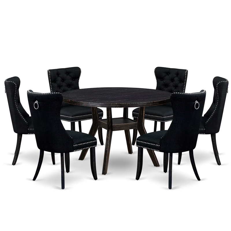 East West Furniture Irving 7-Piece Dining Table Set in Black Finish