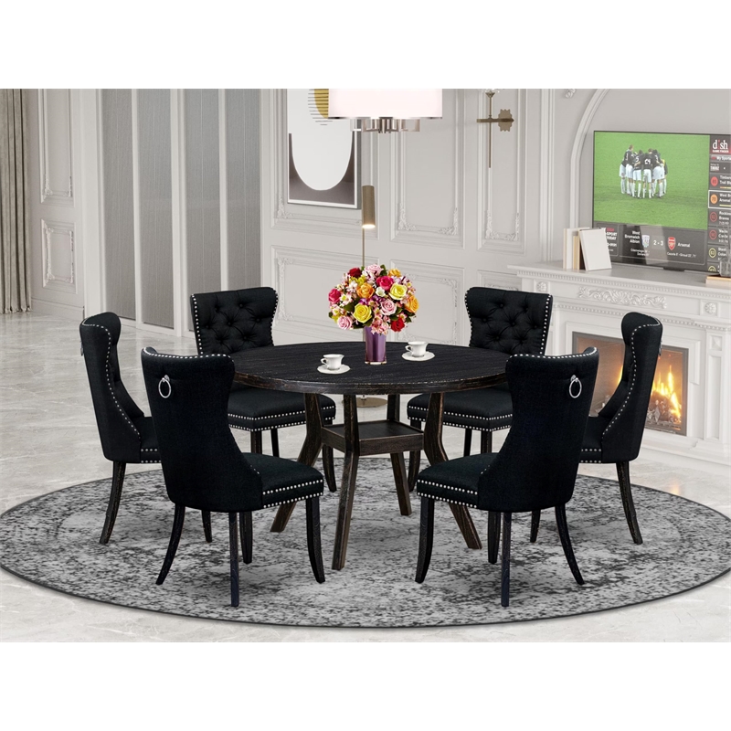 East West Furniture Irving 7-Piece Dining Table Set in Black Finish