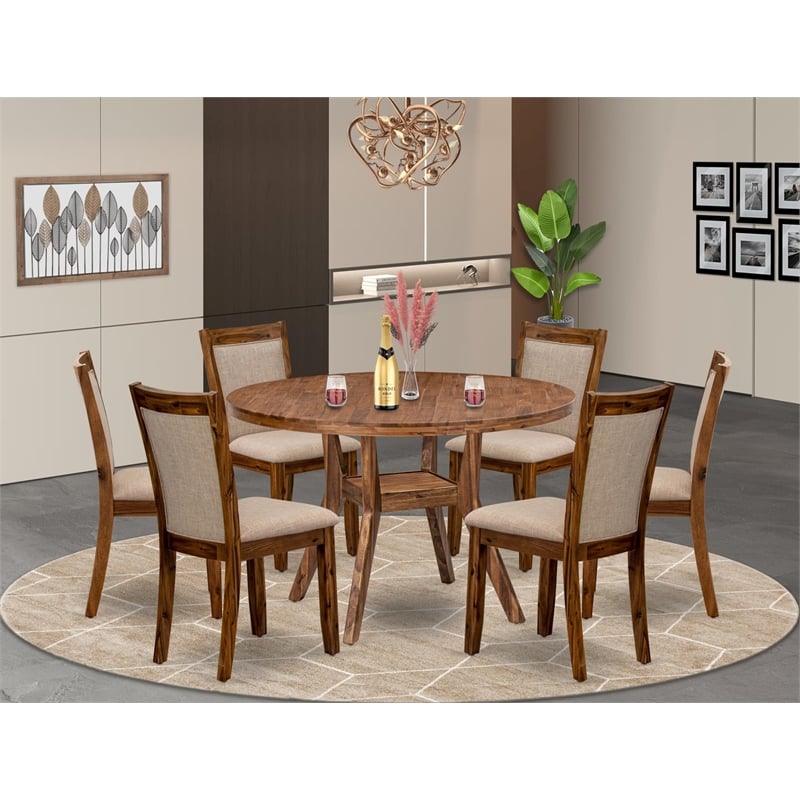 East West Furniture Irving 7-Piece Mid-Century Kitchen Table Set in Walnut