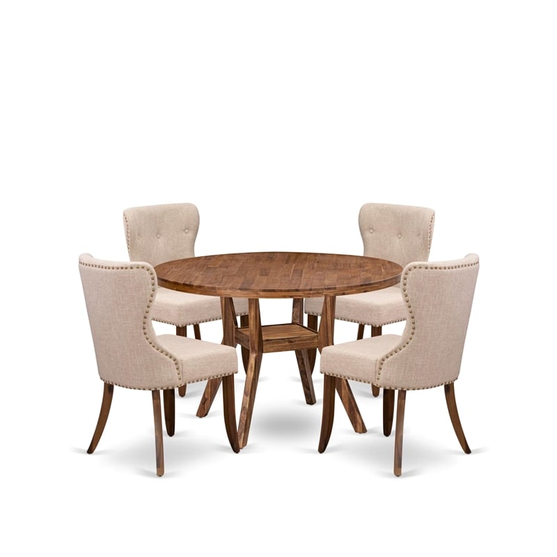 East West Furniture Irving 5 Piece Round Kitchen Set in Walnut Finish