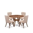 East West Furniture Irving 5 Piece Round Kitchen Set in Walnut Finish