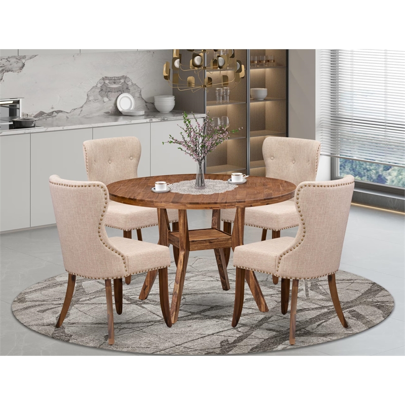 East West Furniture Irving 5 Piece Round Kitchen Set in Walnut Finish