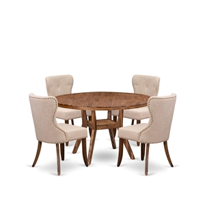 East West Furniture Irving 5 Piece Round Dining Set in Walnut Finish