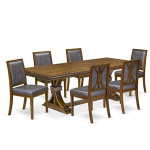 East West Furniture Laneville 7-Piece Kitchen Table Set in Walnut Finish