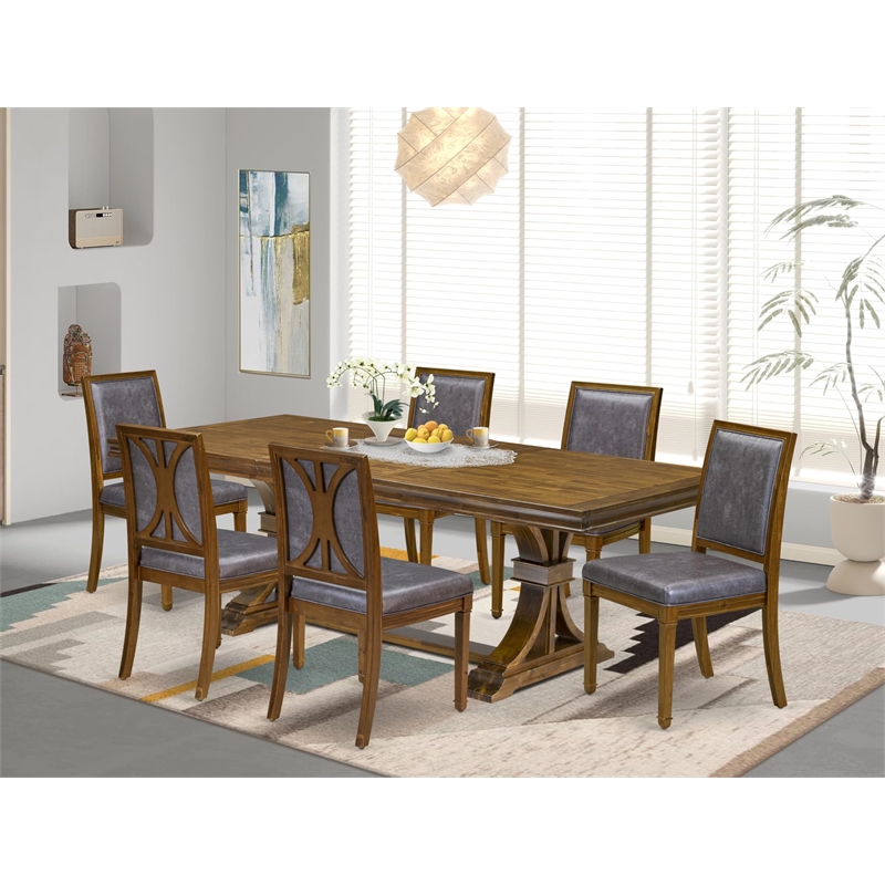 East West Furniture Laneville 7-Piece Kitchen Table Set in Walnut Finish