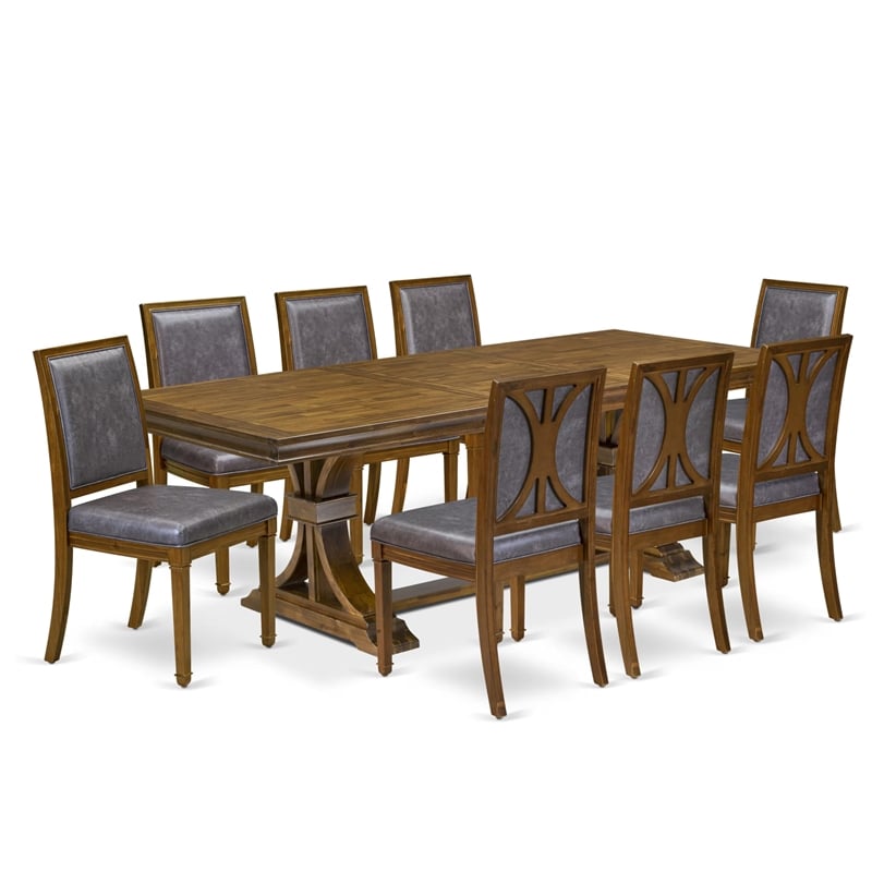 East West Furniture Laneville 9-Piece Modern Dining Table Set in Walnut Finish
