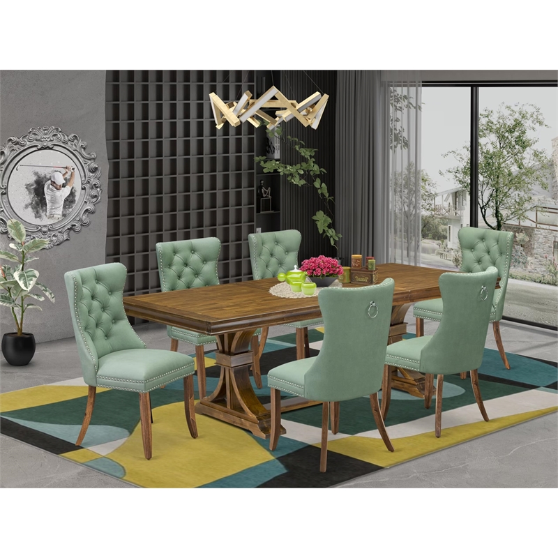 East West Furniture Laneville 7-Piece Dining Table Set in Walnut Finish