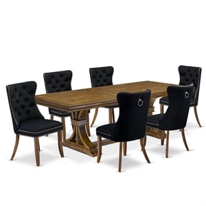 East West Furniture Laneville 7-Piece Modern Dining Table Set in Walnut Finish