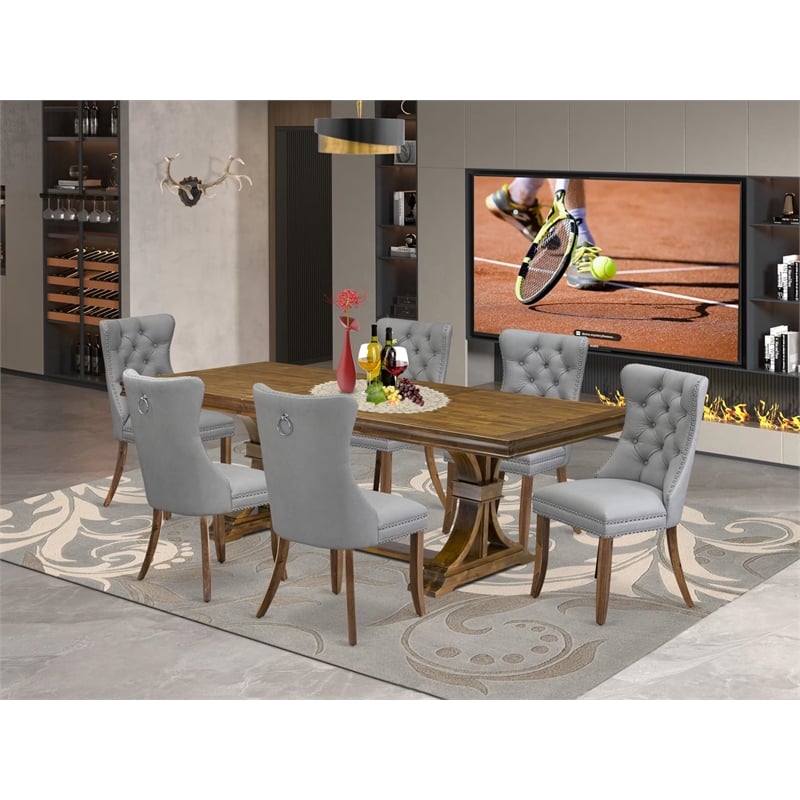 East West Furniture Laneville 7-Piece Modern Dining Table Set in Walnut Finish