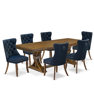 East West Furniture Laneville 7-Piece Dining Table Set in Walnut Finish