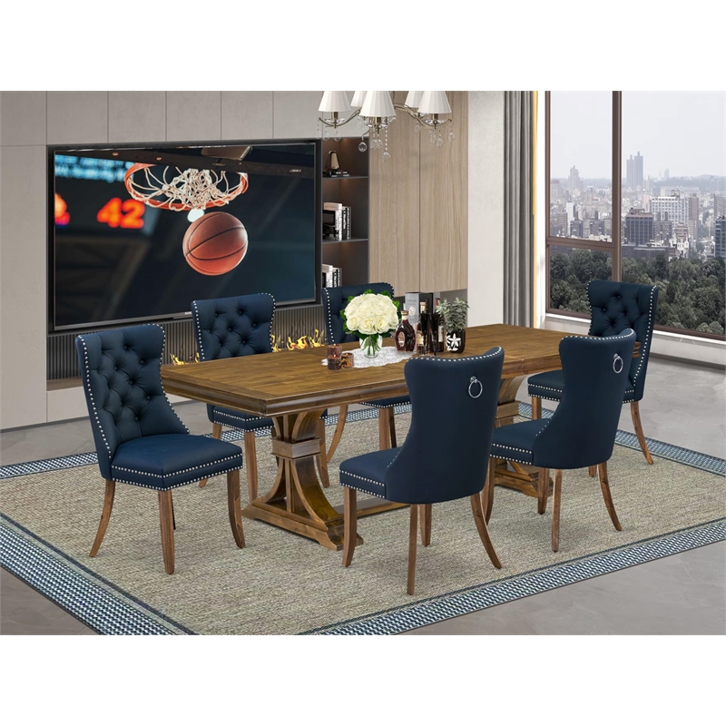 East West Furniture Laneville 7-Piece Dining Table Set in Walnut Finish