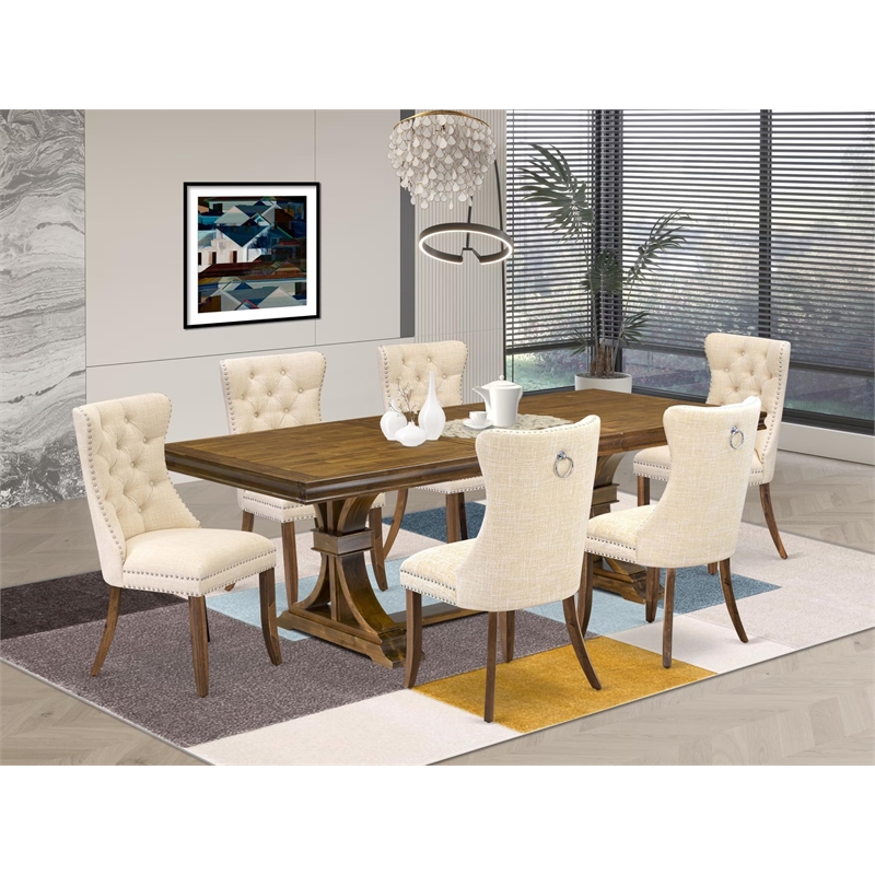 East West Furniture Laneville 7-Piece Modern Dining Table Set in Walnut Finish