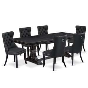 East West Furniture Laneville 7-Piece Modern Dining Table Set in Black Finish