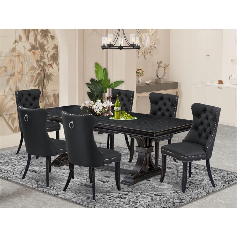 East West Furniture Laneville 7-Piece Modern Dining Table Set in Black Finish
