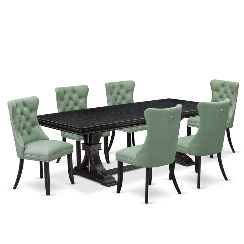 East West Furniture Laneville 7-Piece Modern Dining Table Set in Black Finish